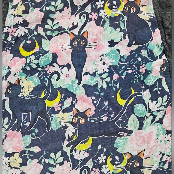Sailor Moon Sheer Racer Back Tank Top Luna Cat Floral Design NEW - Picture 3 of 5